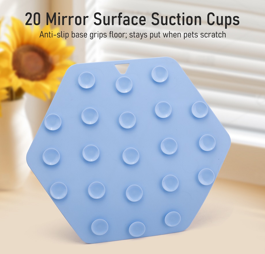 Tapete de silicone para alimentação de cães, que ajuda a diminuir a velocidade com que os cães comem.